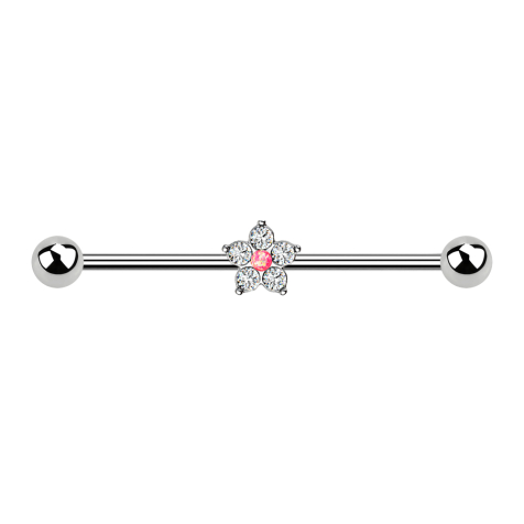 Barbell argent Fleur de cristal argent Opale rose