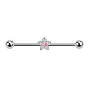 Barbell argent Fleur de cristal argent Opale rose
