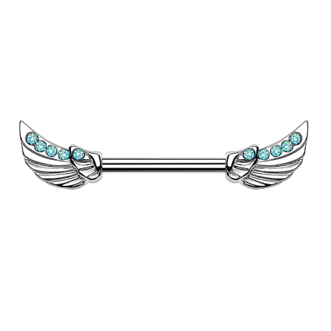 Barbell argent ailes dange cristal aqua