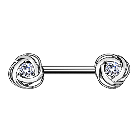 Barbell argent fleur de rose cristal argenté