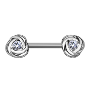 Barbell silver rose petal crystal silver