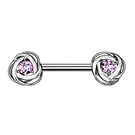 Barbell argent fleur de rose cristal rose