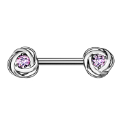 Barbell argent fleur de rose cristal rose