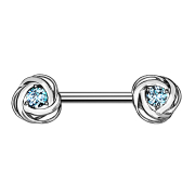 Barbell argent fleur de rose cristal aqua