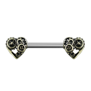 Cuore steampunk placcato oro Barbell