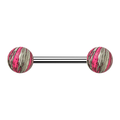 Barbell silver with two balls pink electrically coated
