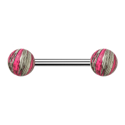 Barbell argenté avec deux boules roses...