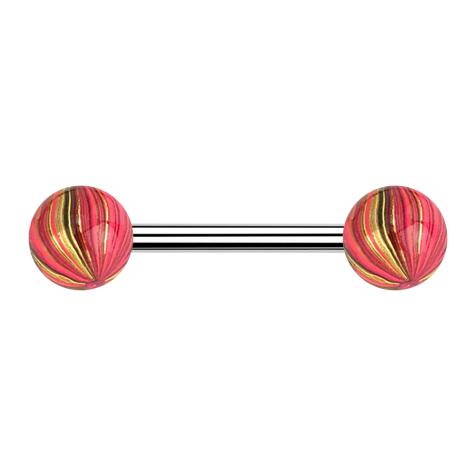 Barbell argenté avec deux boules rose et or électriquement recouvert