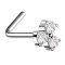 Nose stud angled silver trefoil flower crystal silver