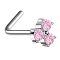 Nasenstecker gewinkelt silber dreiblatt Blume Kristall pink