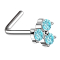 Clous de nez coudés argentés fleur à trois feuilles cristal aqua