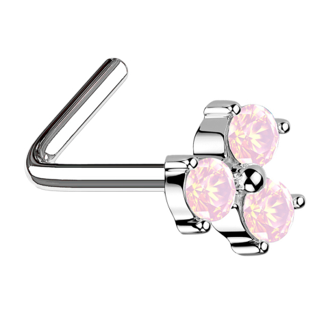 Nasenstecker gewinkelt silber dreiblatt Blume Opalite pink