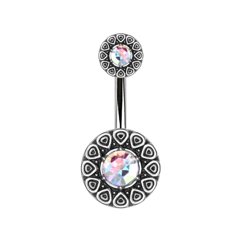 Banane argent Tribal bouclier rond avec cristal multicolore