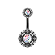 Banane argent Tribal bouclier rond avec cristal multicolore