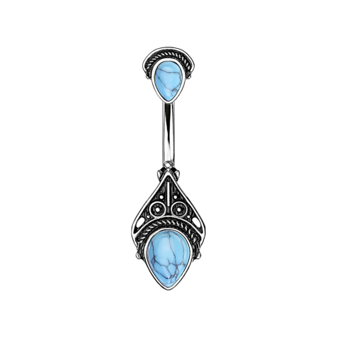 Banane argent vintage avec pierres turquoises