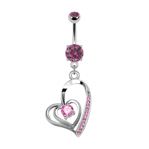 Banana silver with pendant heart twisted crystal pink