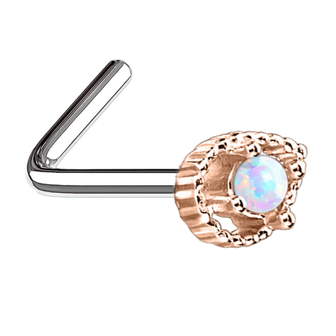 Nasenstecker gewinkelt rosegold Tropfen mit Opal weiss