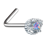 Clou nasal coudé argent goutte avec opale violette
