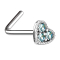 Nose stud angled silver heart crystal aqua