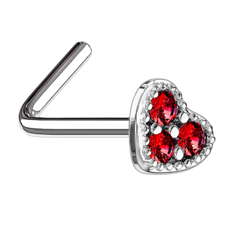Clou de nez coudé argent cœur cristal rouge