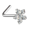 Nose stud angled silver flower crystal silver