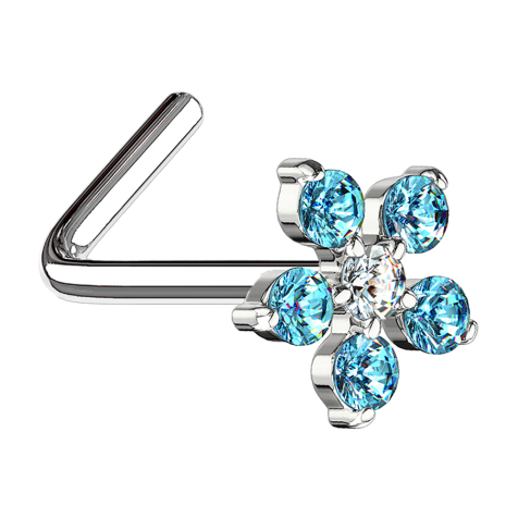 Borchia da naso angolata in argento fiore di cristallo acqua