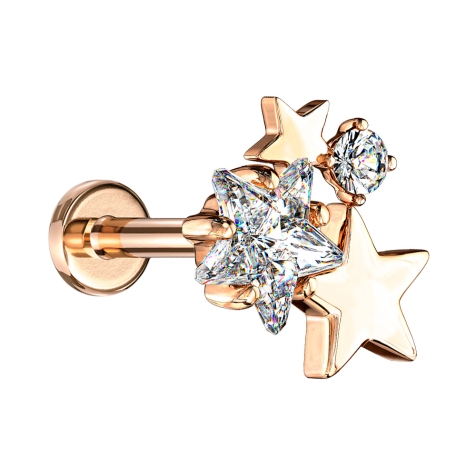 Micro Labret Innengewinde rosegold Sterne mit Kristall