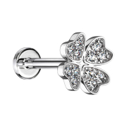Micro labret internal thread silver cloverleaf with crystal