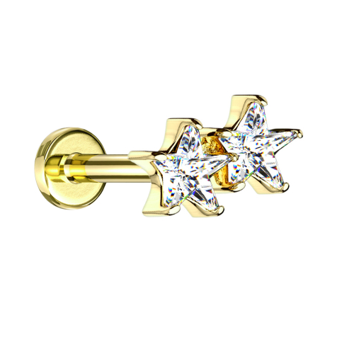 Micro labret internal thread 14k gold-plated double crystal star