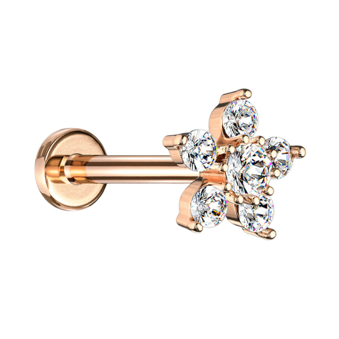 Micro Labret Innengewinde rosegold Blume Kristall silber