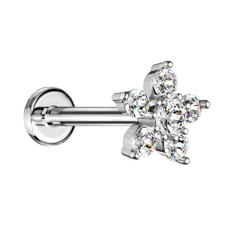 Micro labret internal thread silver flower crystal silver