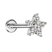 Micro labret internal thread silver flower crystal silver