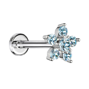 Micro labret internal thread silver flower crystal aqua