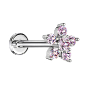 Micro labret internal thread silver flower crystal pink