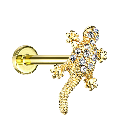 Micro labret internal thread 14k gold-plated lizard with crystals
