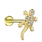 Micro labret internal thread 14k gold-plated lizard with crystals