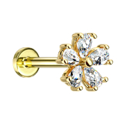 Micro Labret femelle 14k doré fleur avec goutte de...