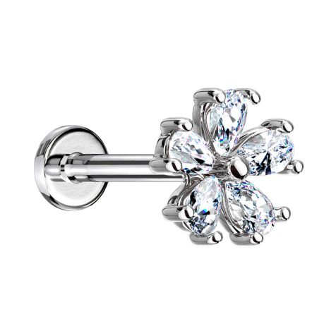 Micro Labret Innengewinde silber Blume mit Kristalltropfen