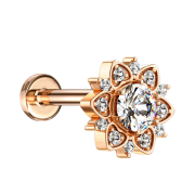 Micro labret internal thread rose gold heart flower with...