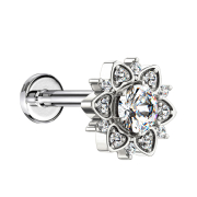 Micro labret internal thread silver heart flower with...