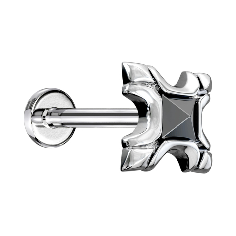 Micro Labret Innengewinde silber Tribal Schild mit Kristall schwarz
