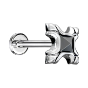 Micro labret internal thread silver tribal shield with...