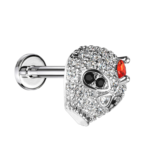 Micro Labret femelle argent cristal tête de mort
