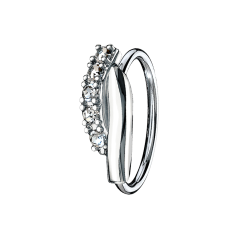 Micro piercing anneau argent double barre torsadée avec cristaux argent