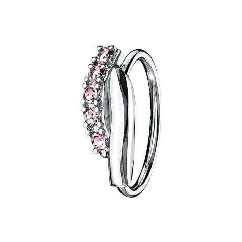 Anello micro piercing argento doppia barra ritorta con cristalli rosa
