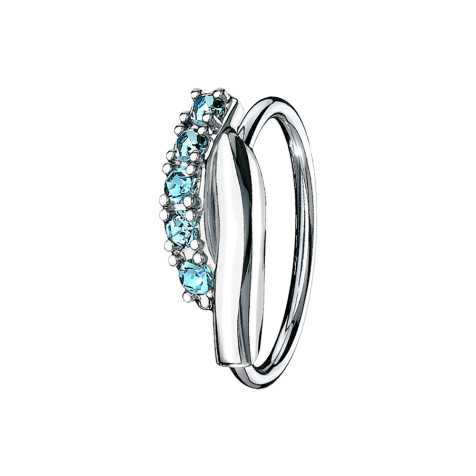 Anello micro piercing argento doppia barra ritorta con cristalli aqua