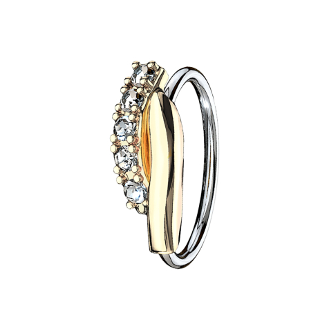 Micro piercing ring gold-plated double bar twisted with crystals silver
