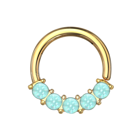 Micro piercing ring gold-plated front five epoxy stones blue
