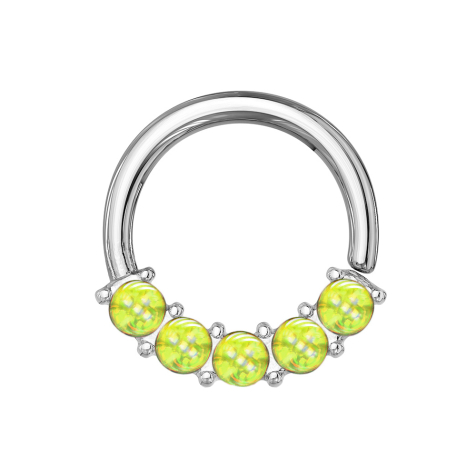 Micro piercing ring silver front five epoxy stones green