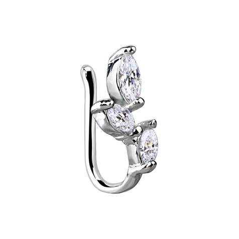 Faux piercing nasal clip argent vigne avec cristal